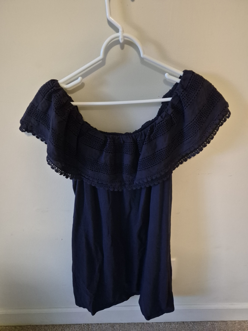 Boden Navy Off-Shoulder Crochet Ruffle Dress - Picture 2 of 4